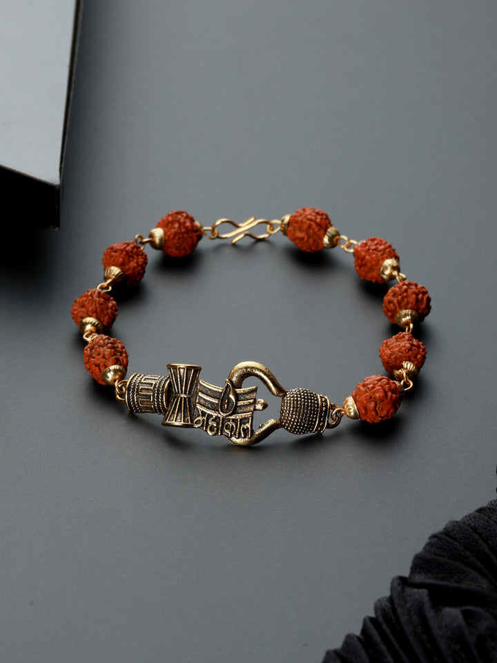Bold by Priyaasi Rudraksha Trishul Gold-Plated Link Bracelet for Men