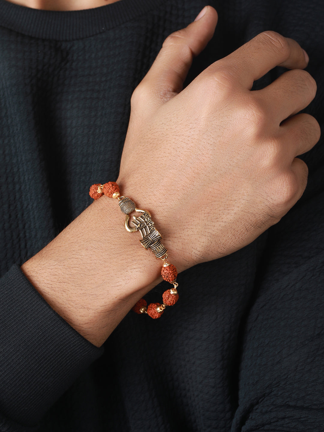 Bold by Priyaasi Rudraksha Trishul Gold-Plated Link Bracelet for Men