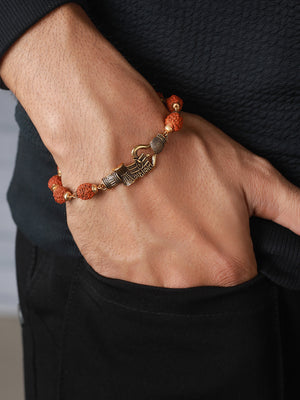 Bold by Priyaasi Rudraksha Trishul Gold-Plated Link Bracelet for Men