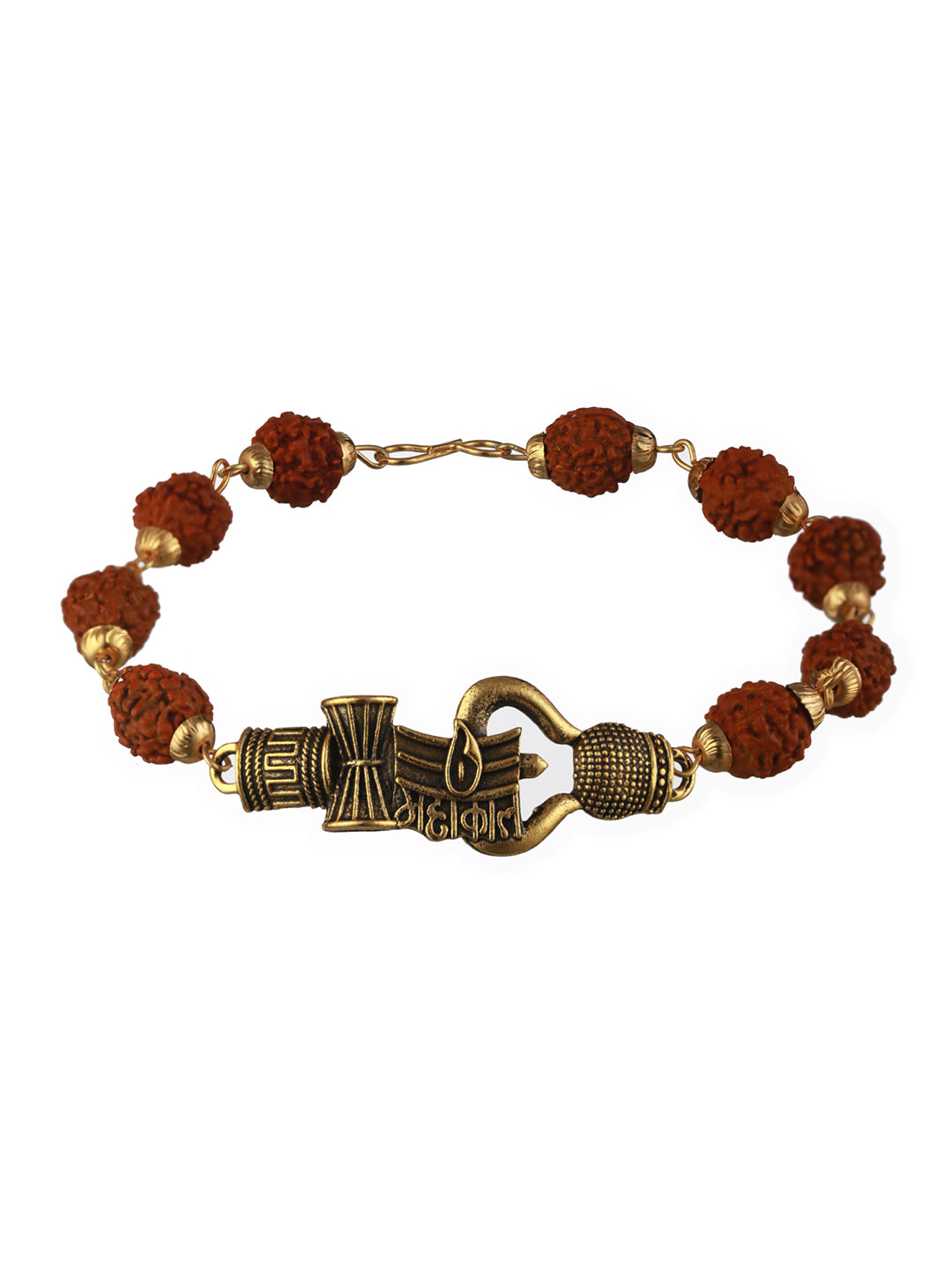 Bold by Priyaasi Rudraksha Trishul Gold-Plated Link Bracelet for Men