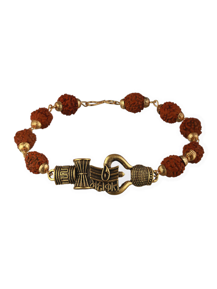 Bold by Priyaasi Rudraksha Trishul Gold-Plated Link Bracelet for Men