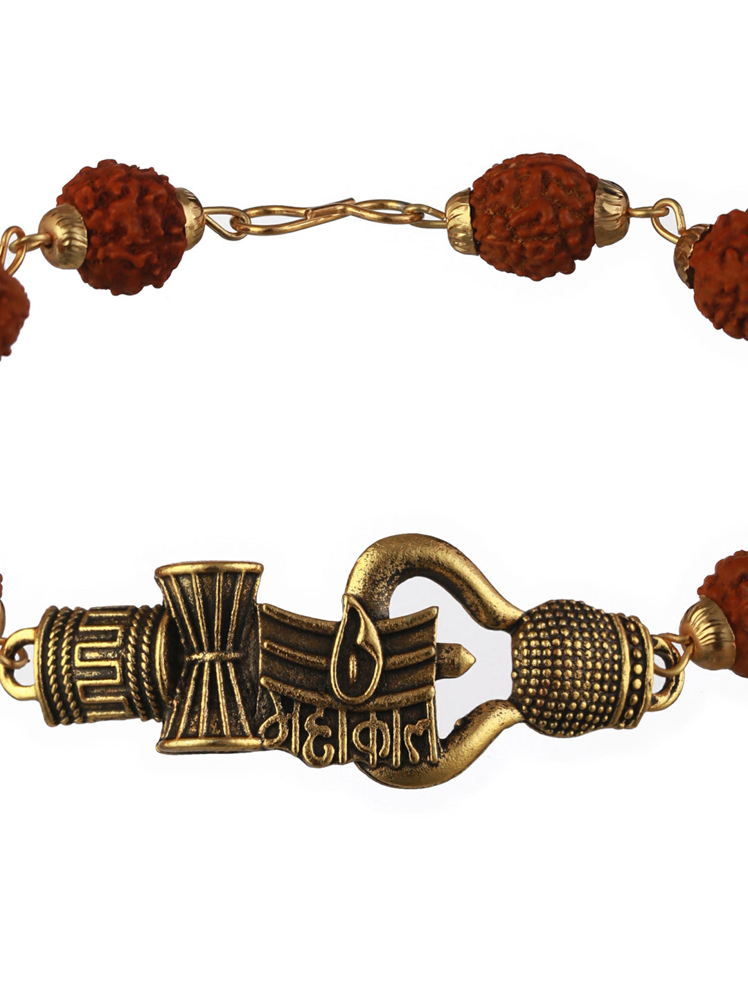 Bold by Priyaasi Rudraksha Trishul Gold-Plated Link Bracelet for Men