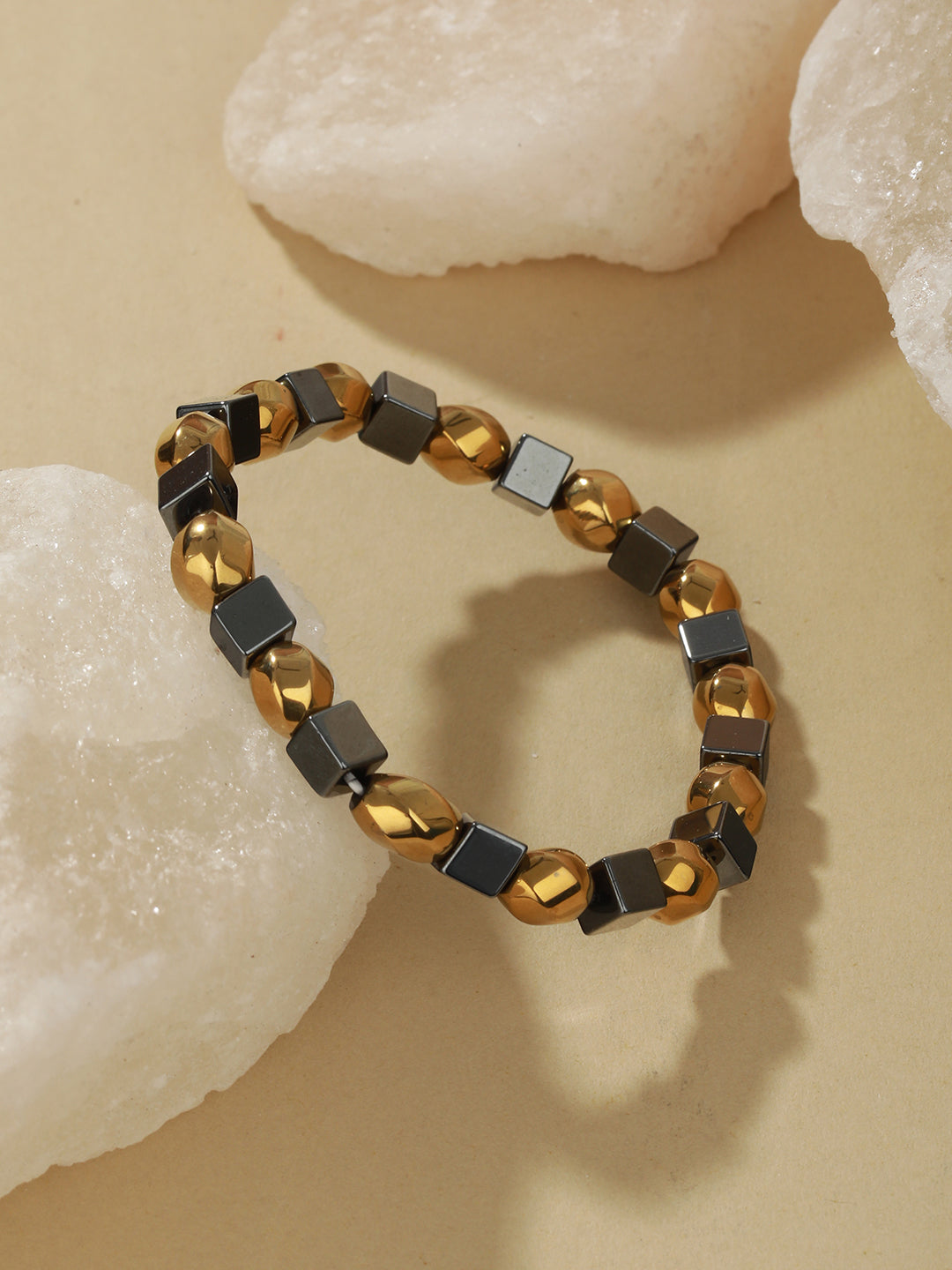 Bold by Priyaasi Twisted Sphere Cube Black & Gold-Toned Bracelet for Men