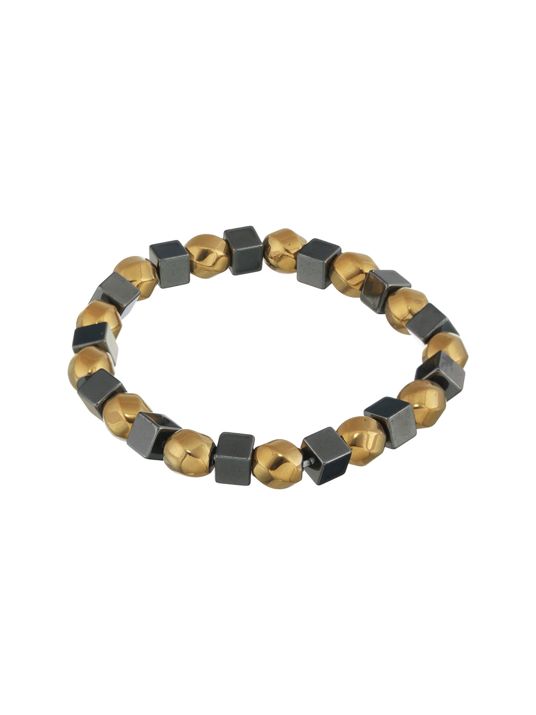 Bold by Priyaasi Twisted Sphere Cube Black & Gold-Toned Bracelet for Men