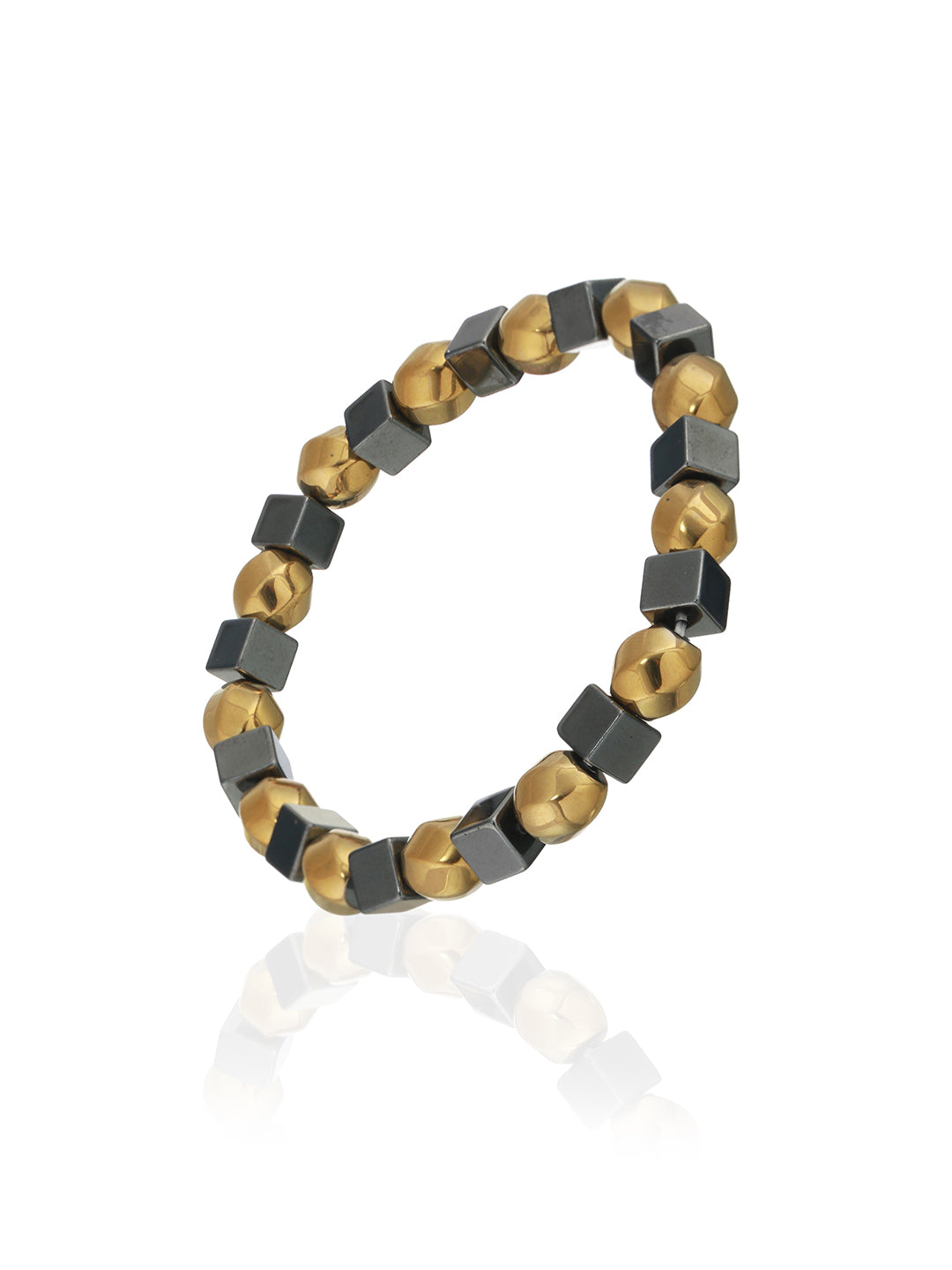 Bold by Priyaasi Twisted Sphere Cube Black & Gold-Toned Bracelet for Men