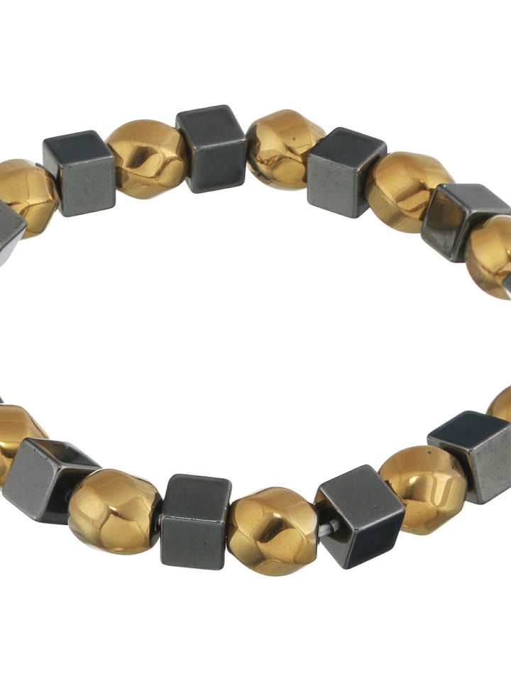 Bold by Priyaasi Twisted Sphere Cube Black & Gold-Toned Bracelet for Men