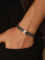 Bold by Priyaasi Black Disc Metallic Ball Bracelet for Men
