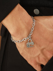 Bold by Priyaasi Key to Heart Lock Silver-Plated Link Chain Couple Bracelets