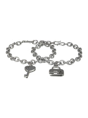 Bold by Priyaasi Key to Heart Lock Silver-Plated Link Chain Couple Bracelets