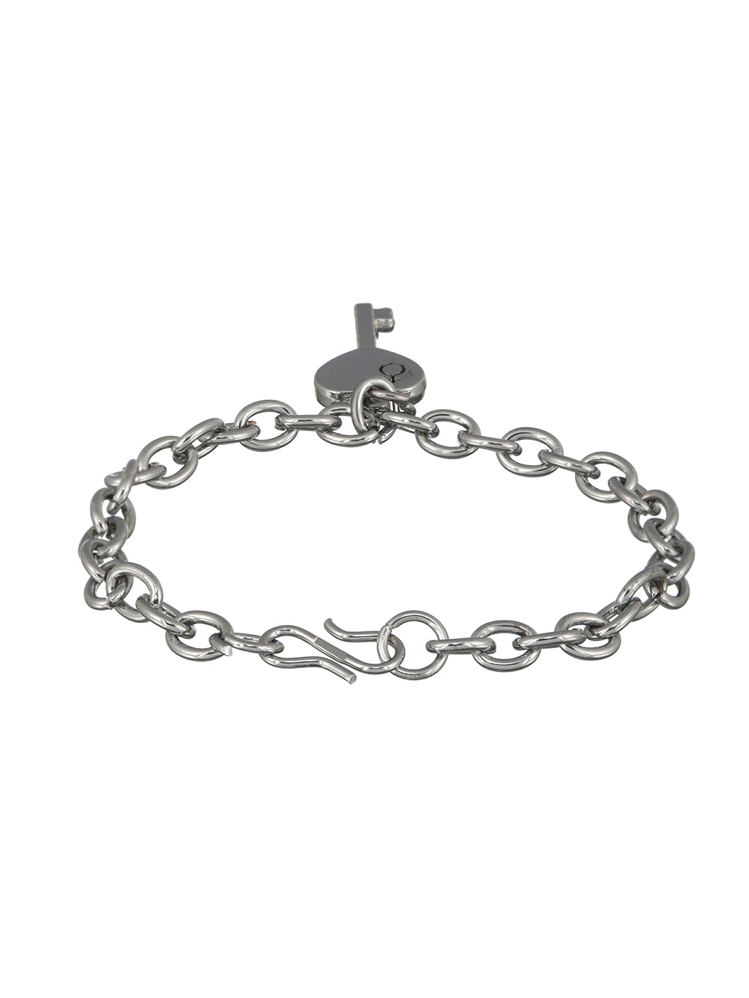 Bold by Priyaasi Key to Heart Lock Silver-Plated Link Chain Couple Bracelets