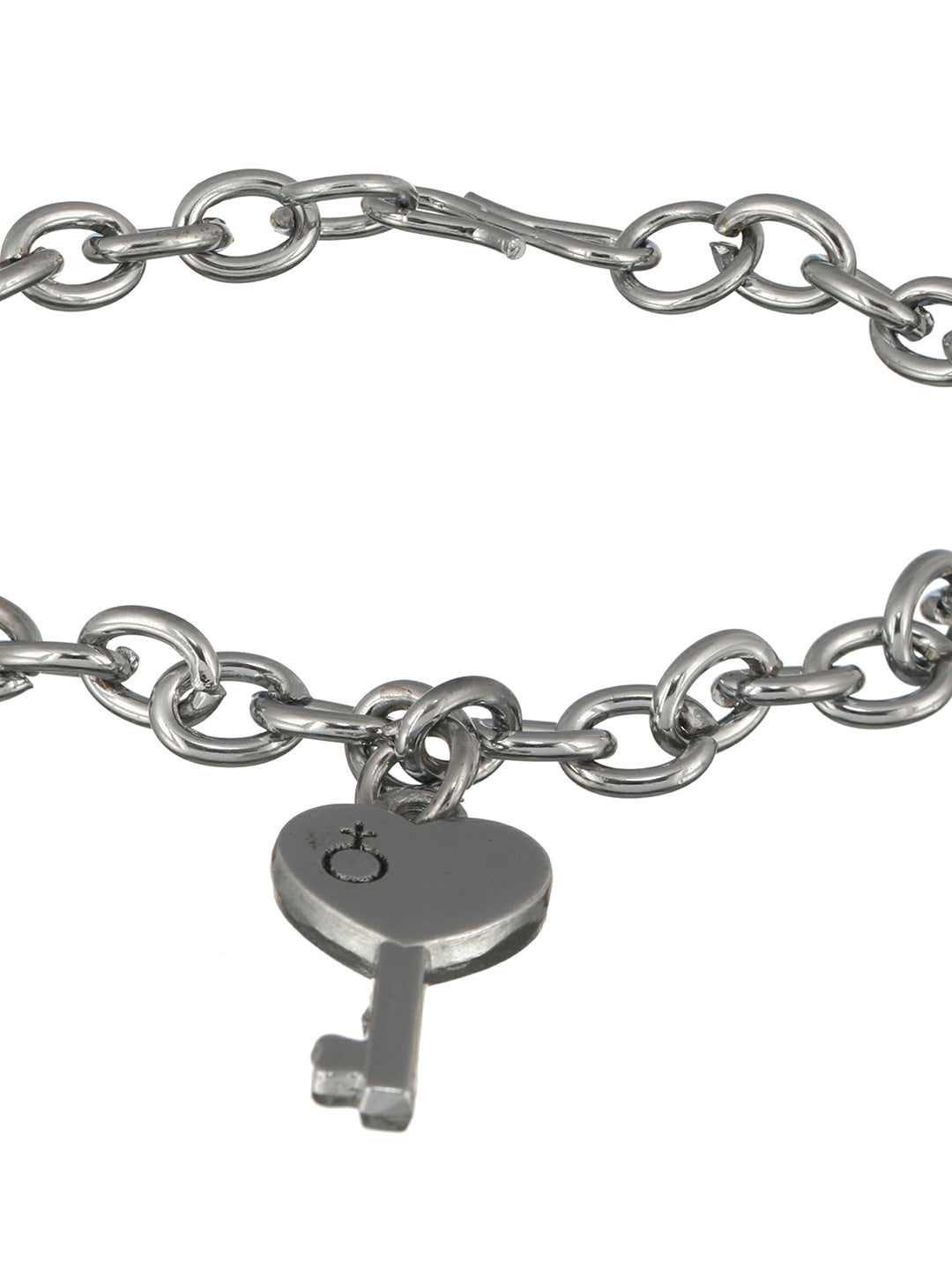 Bold by Priyaasi Key to Heart Lock Silver-Plated Link Chain Couple Bracelets