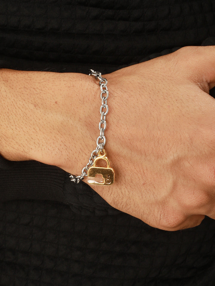 Bold by Priyaasi Key to Heart Lock Gold Silver-Plated Link Chain Couple Bracelets