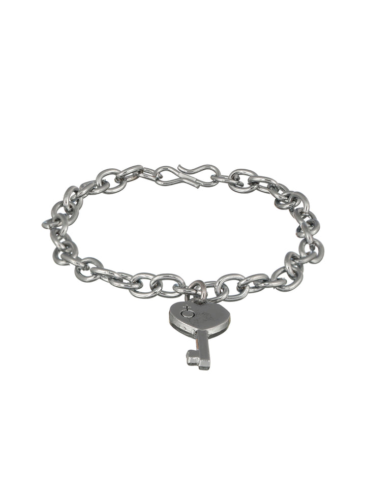 Bold by Priyaasi Key to Heart Lock Gold Silver-Plated Link Chain Couple Bracelets