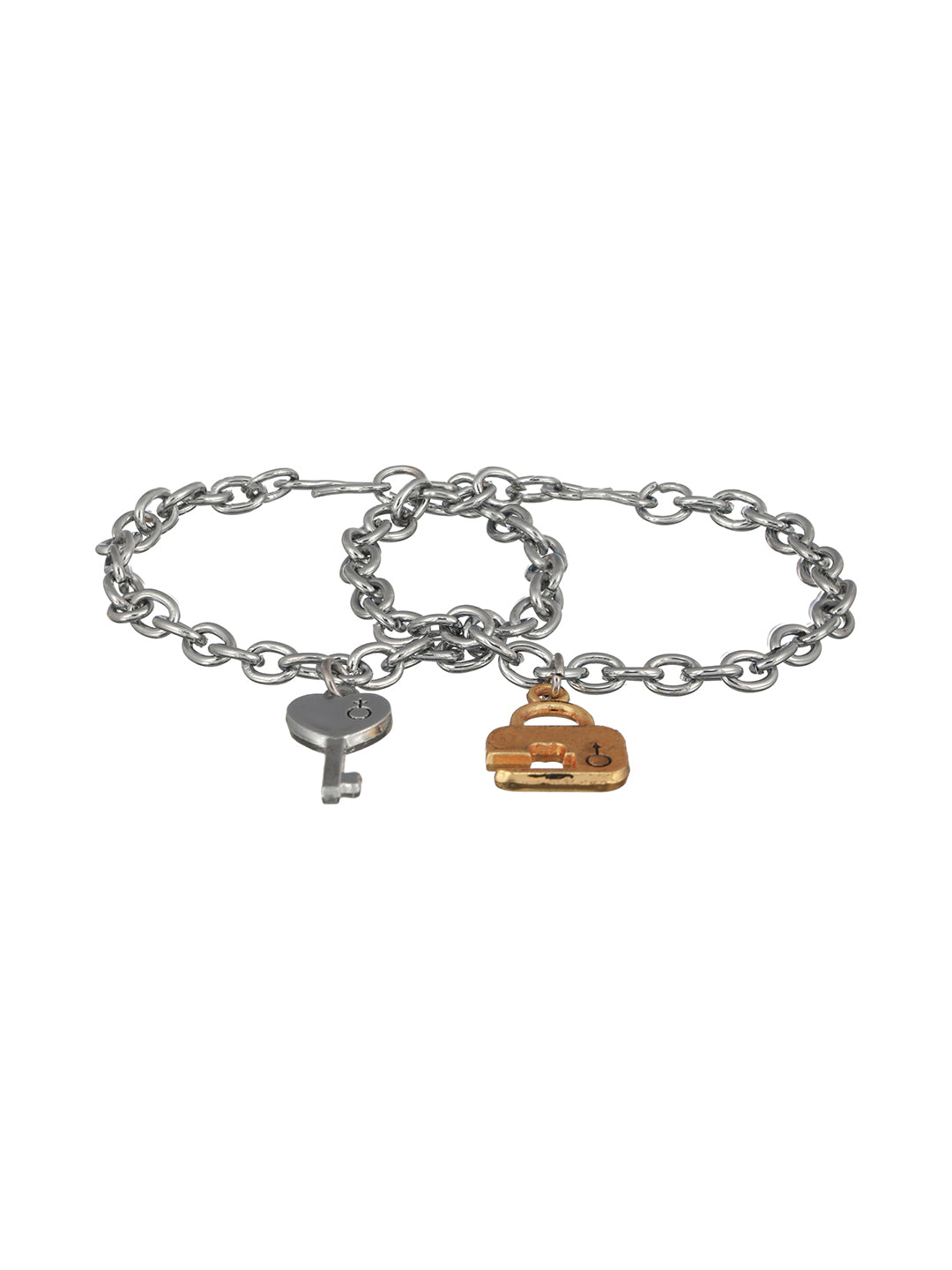 Bold by Priyaasi Key to Heart Lock Gold Silver-Plated Link Chain Couple Bracelets
