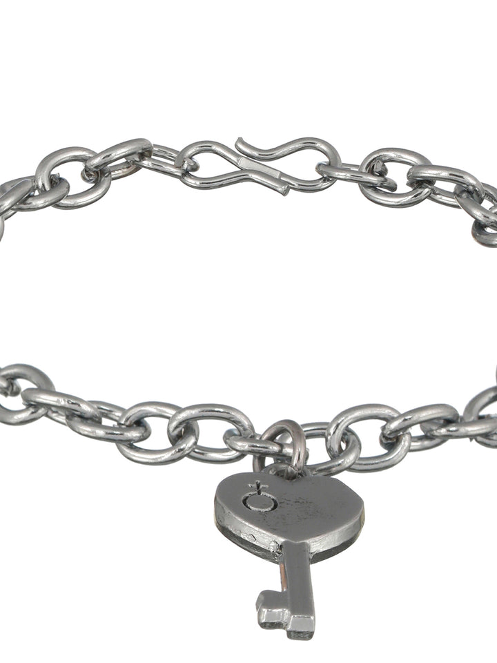 Bold by Priyaasi Key to Heart Lock Gold Silver-Plated Link Chain Couple Bracelets