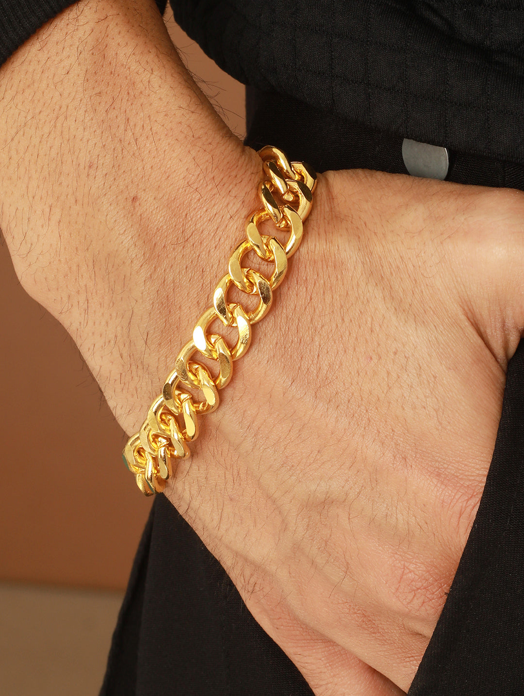 Bold by Priyaasi Solid Gold-Plated Curb-Link Chain Bracelet for Men