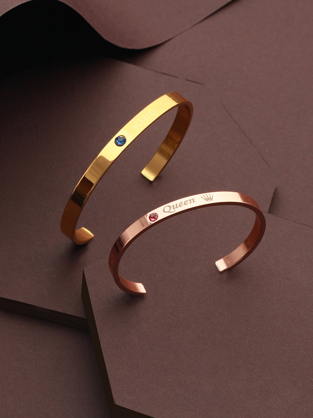 Bold by Priyaasi King Queen Solid Gold & Rose Gold-Toned Couple Bracelet