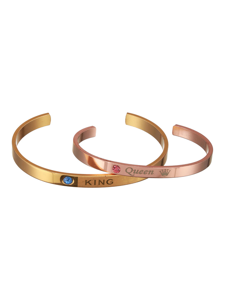 Bold by Priyaasi King Queen Solid Gold & Rose Gold-Toned Couple Bracelet