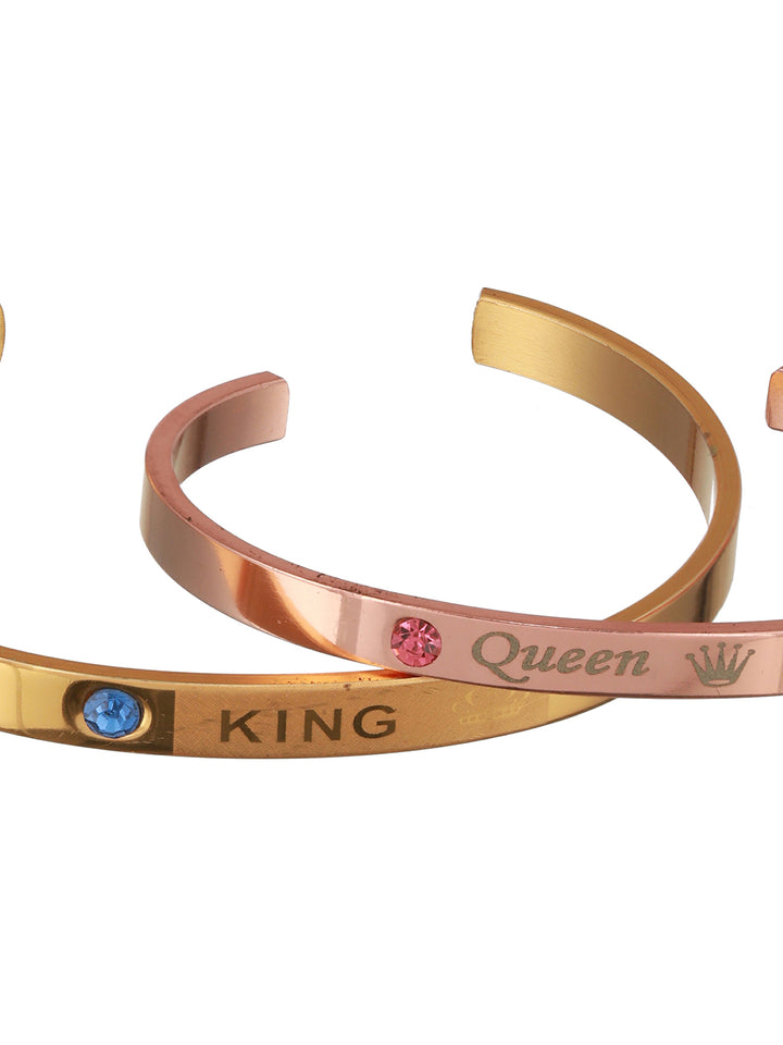 Bold by Priyaasi King Queen Solid Gold & Rose Gold-Toned Couple Bracelet