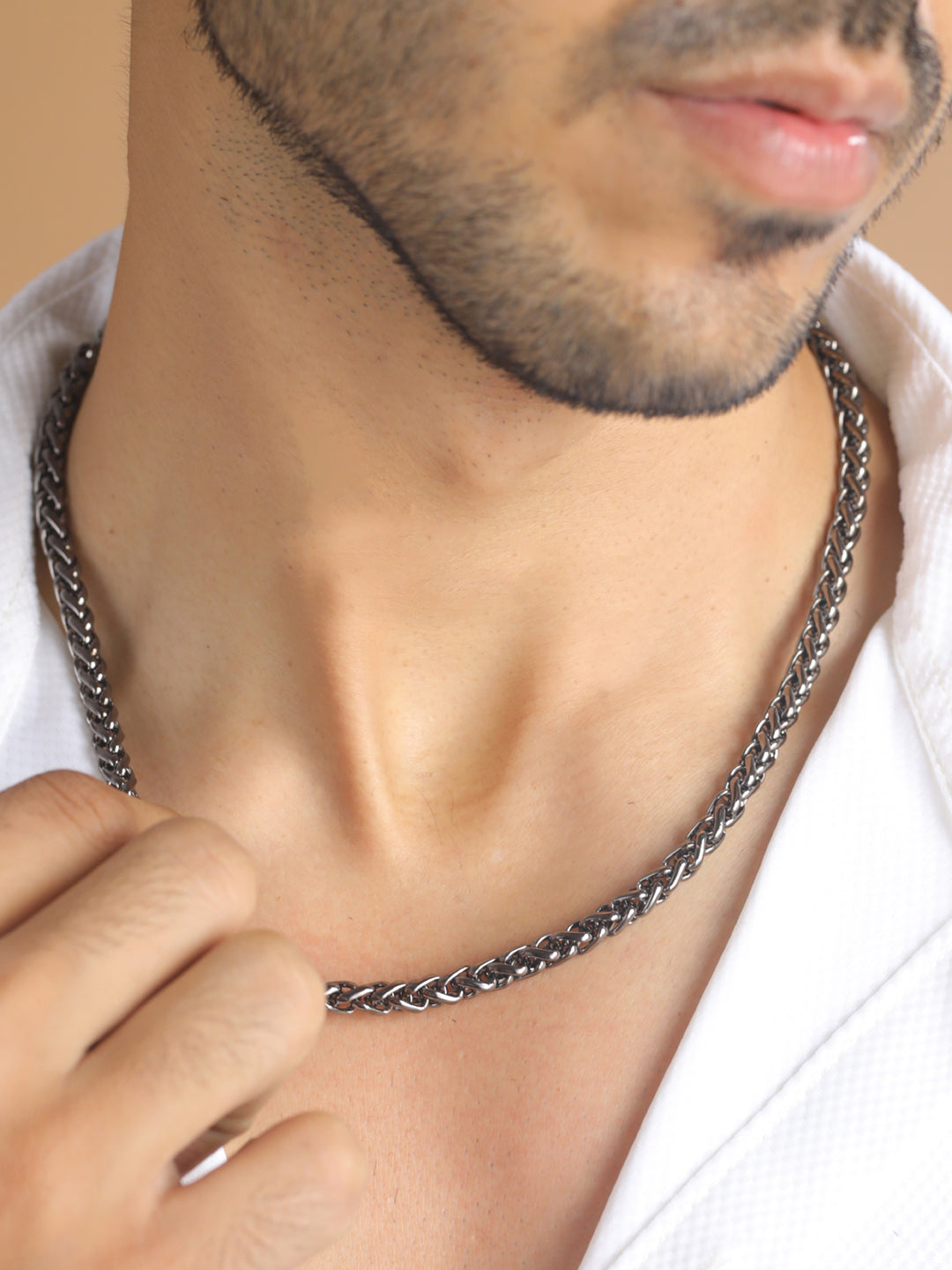 Bold by Priyaasi Sleek Black Gunmetal-Plated Chain for Men