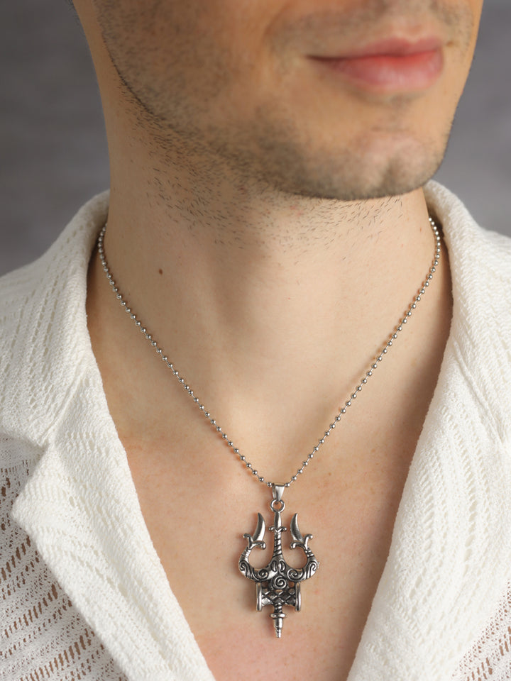 Mighty Trishul Silver-Plated Pendant for Men