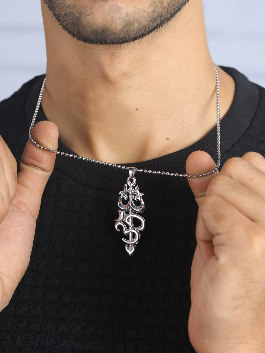 Bold by Priyaasi OM Trishul Silver-Plated Necklace for Men
