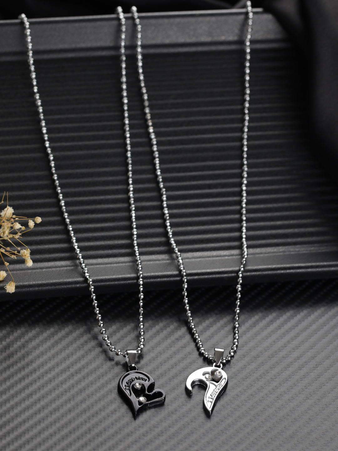 Bold by Priyaasi Black & Silver Detachable Heart Necklace Set for Couples