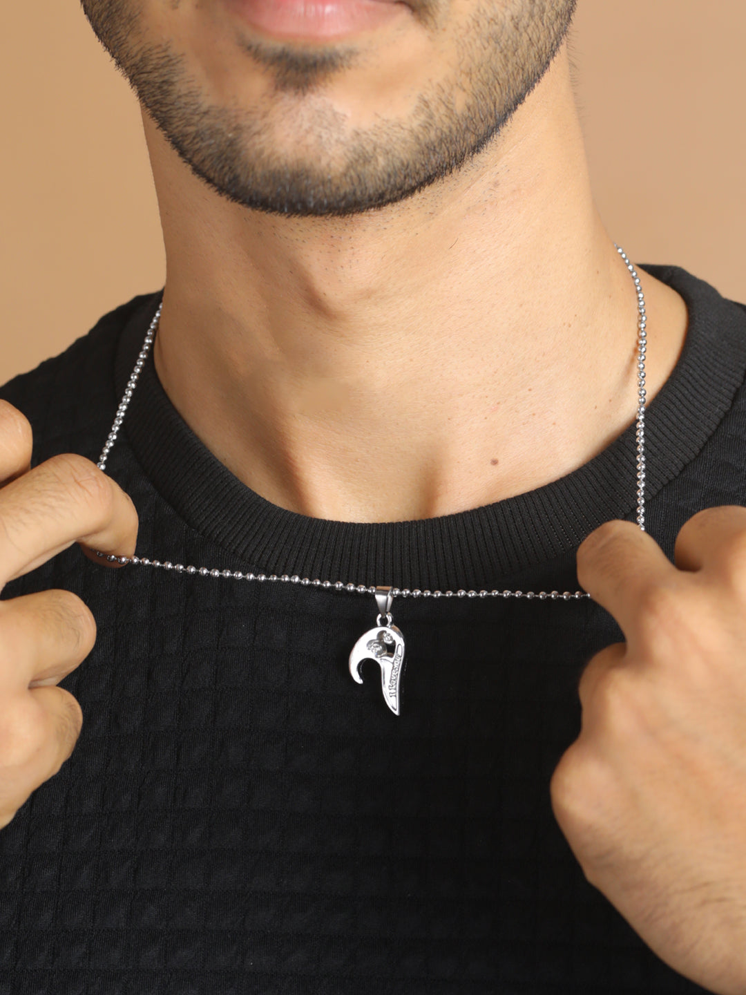 Bold by Priyaasi Black & Silver Detachable Heart Necklace Set for Couples