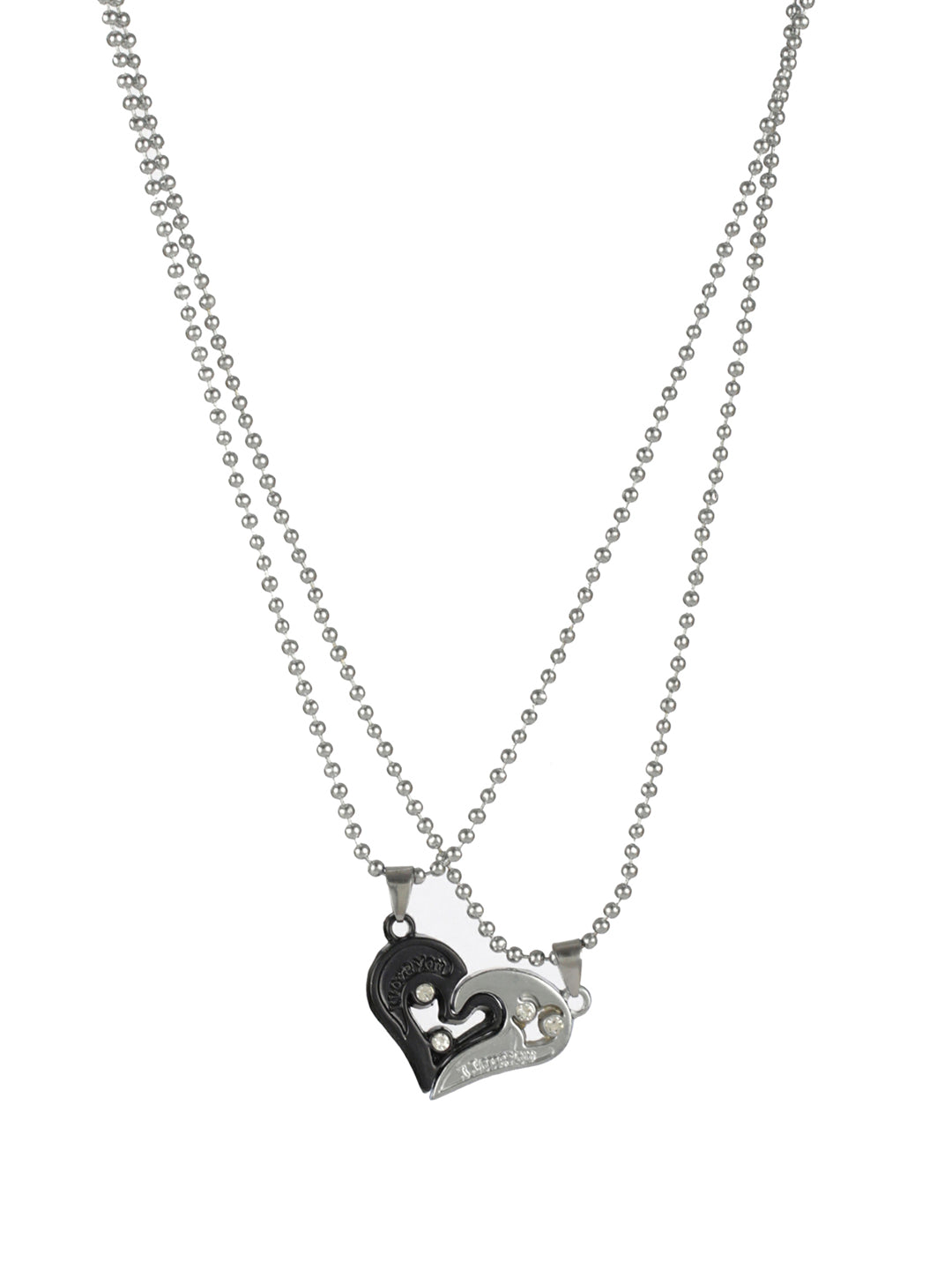 Bold by Priyaasi Black & Silver Detachable Heart Necklace Set for Couples