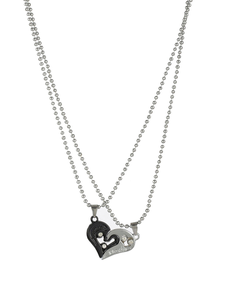 Bold by Priyaasi Black & Silver Detachable Heart Necklace Set for Couples