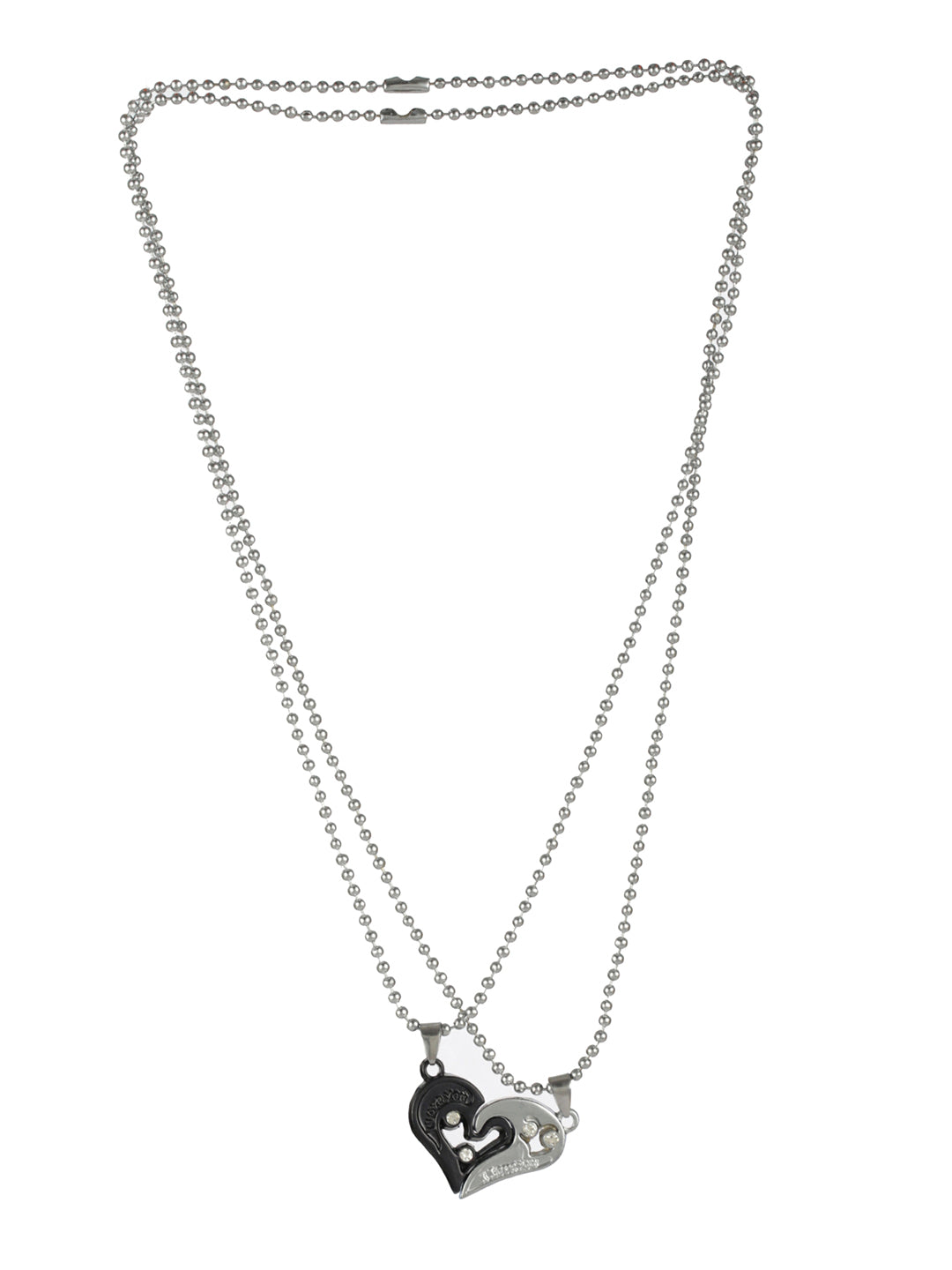 Bold by Priyaasi Black & Silver Detachable Heart Necklace Set for Couples