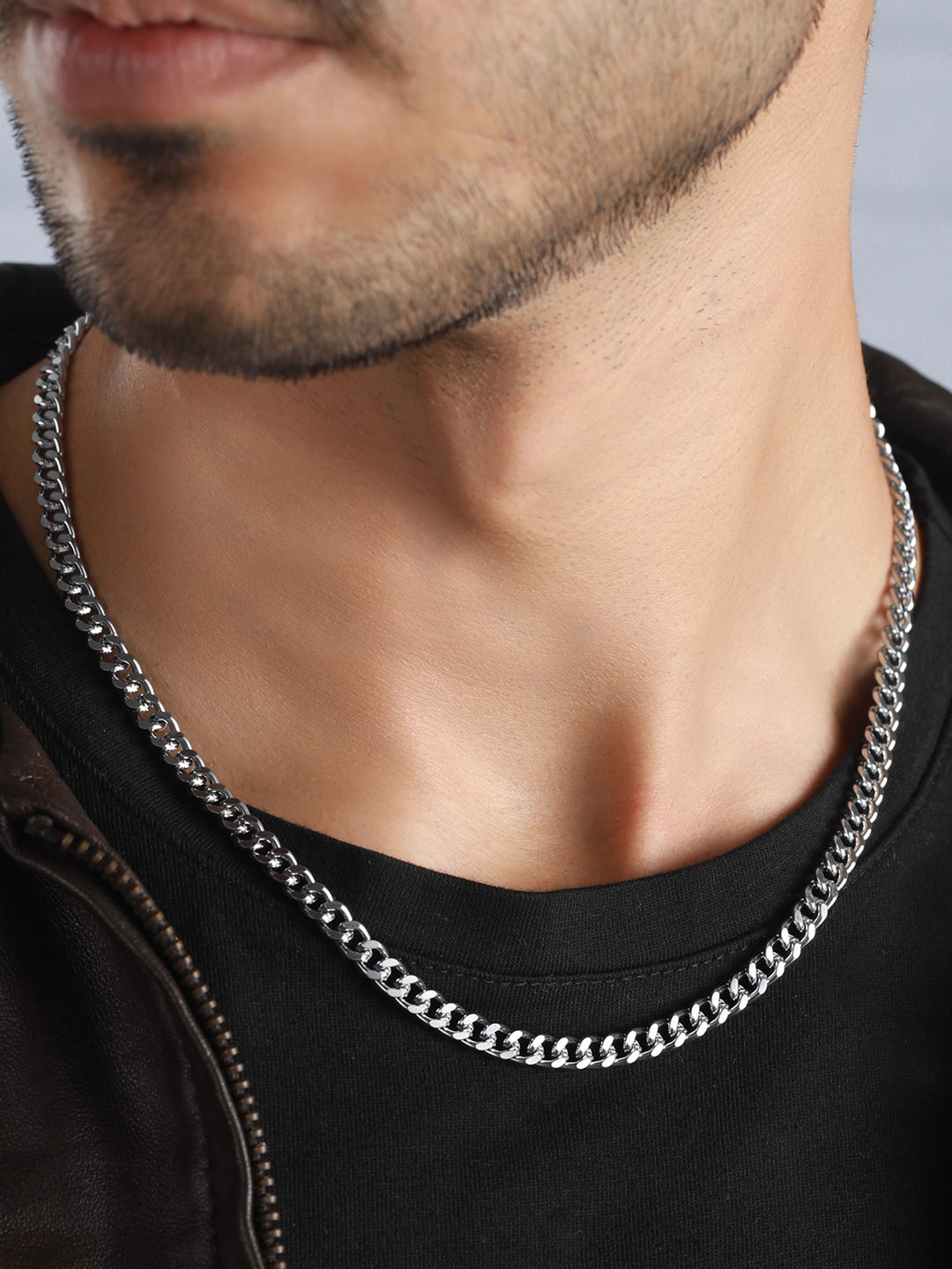 Bold by Priyaasi Silver-Plated Punk Cuban Link Chain for Men