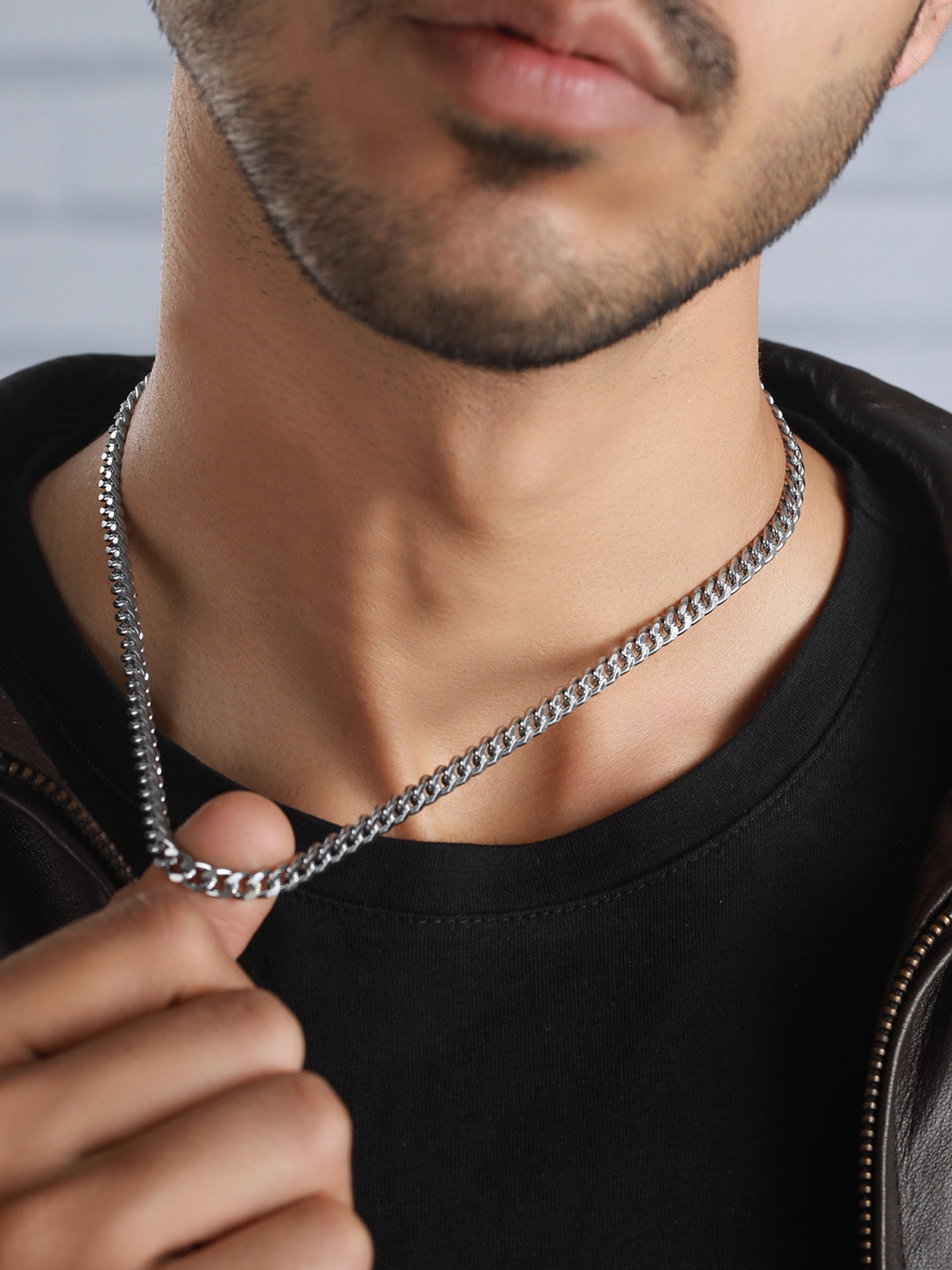 Bold by Priyaasi Silver-Plated Punk Cuban Link Chain for Men