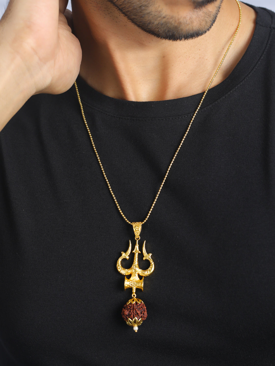 Bold by Priyaasi Trishul Rudraksha Gold-Plated Necklace for Men
