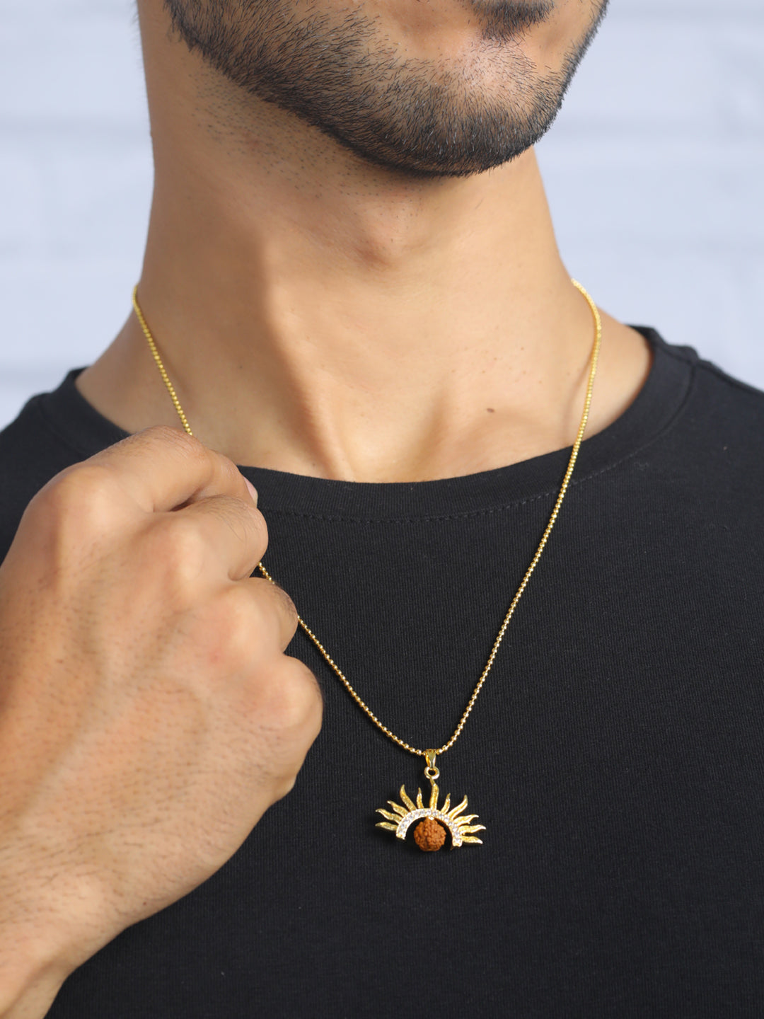 Bold by Priyaasi Half-Sun Rudraksha Gold-Plated Necklace for Men