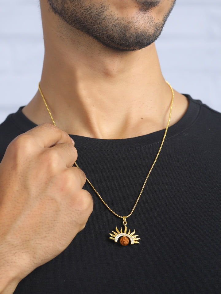 Bold by Priyaasi Half-Sun Rudraksha Gold-Plated Necklace for Men