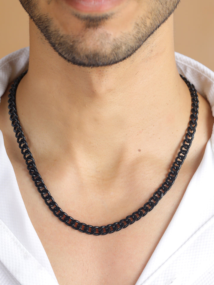 Bold by Priyaasi Thin Black Curb Chain for Men