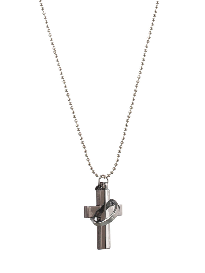 Bold by Priyaasi Silver-Plated Cross Ring Chain Necklace for Men