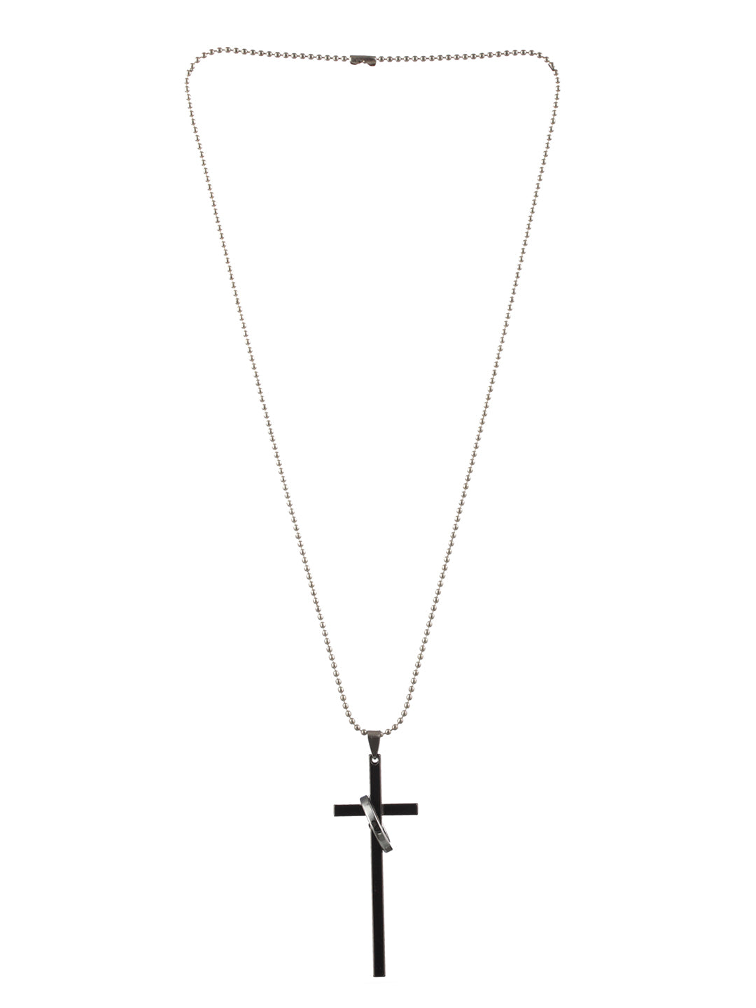 Bold by Priyaasi Silver-Plated Long Cross Ring Chain Necklace for Men