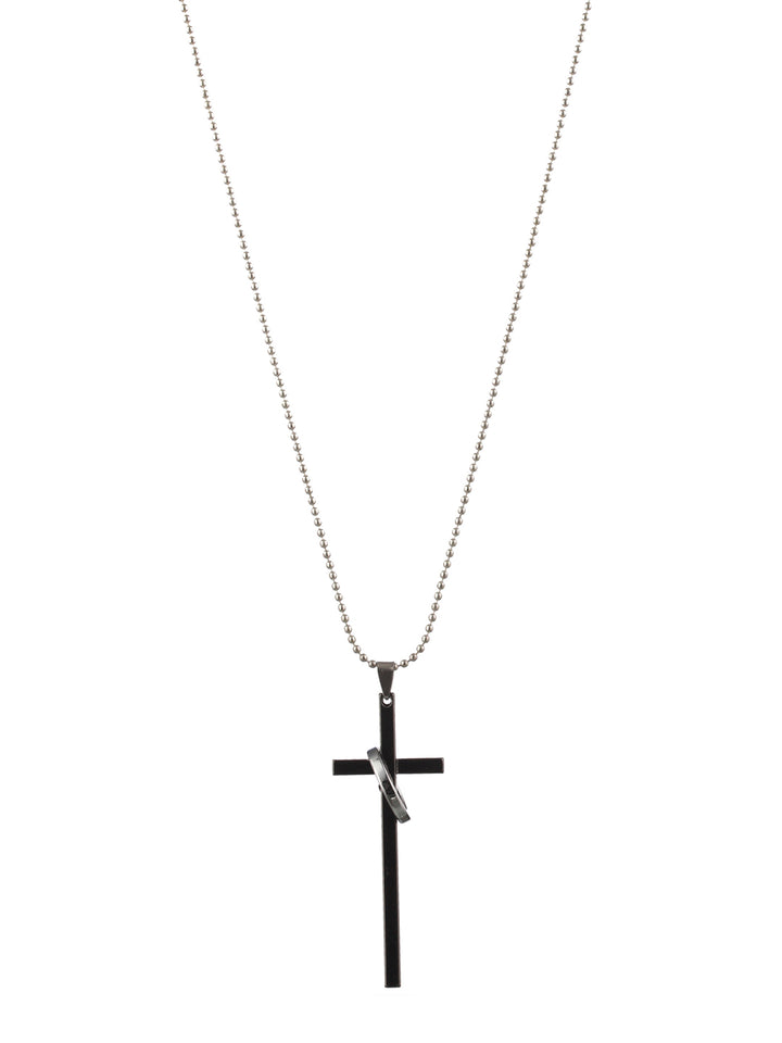 Bold by Priyaasi Silver-Plated Long Cross Ring Chain Necklace for Men
