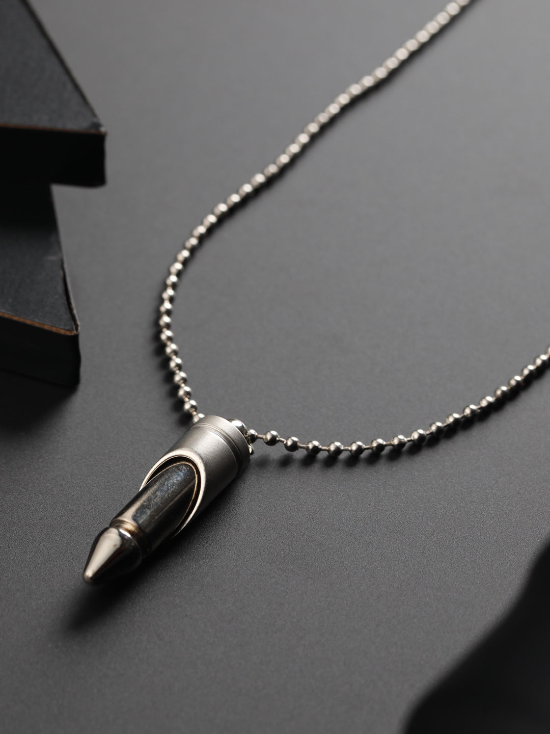 Bold by Priyaasi Silver-Plated Bullet Drop Chain Necklace for Men