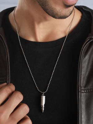 Bold by Priyaasi Silver-Plated Bullet Drop Chain Necklace for Men