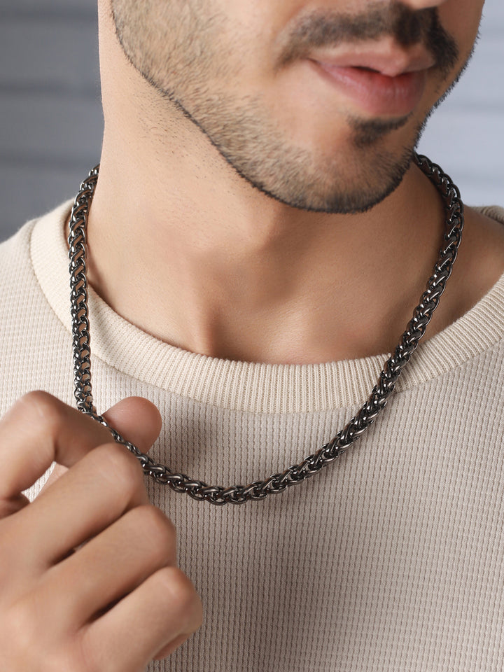 Bold by Priyaasi Silver-Plated Wheat Chain Style Link Chain for Men