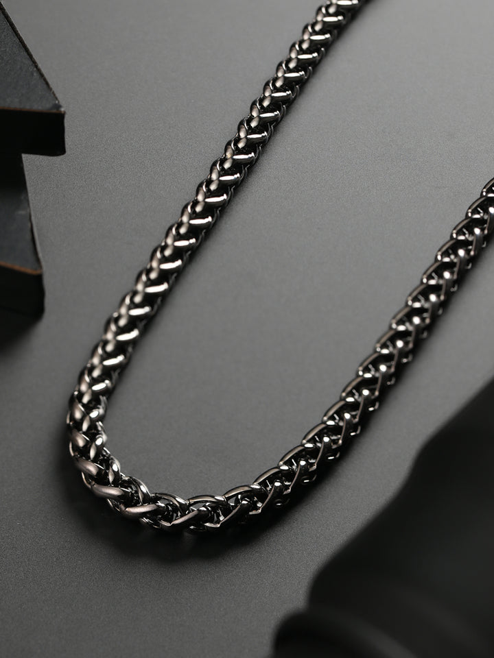 Bold by Priyaasi Sturdy Silver-Plated Wheat Chain Style Link Chain for Men