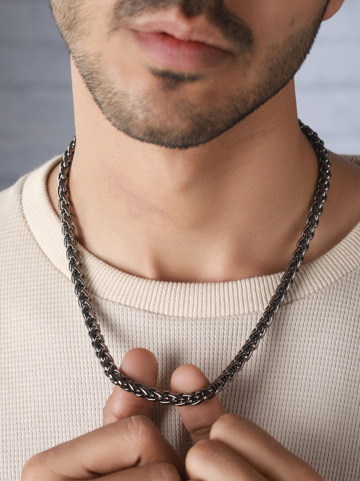 Bold by Priyaasi Sturdy Silver-Plated Wheat Chain Style Link Chain for Men