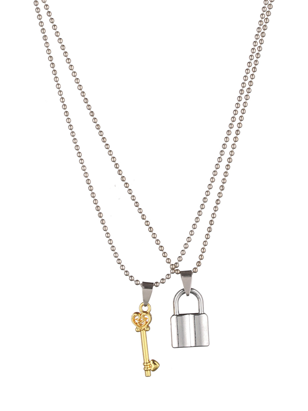 COACH Sterling Silver Padlock Heart Key Necklace in Metallic