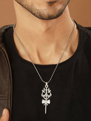 Bold by Priyaasi Holy Trishul Silver-Plated Beaded Pendant Chain for Men