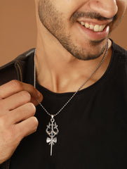 Bold by Priyaasi Holy Trishul Silver-Plated Beaded Pendant Chain for Men