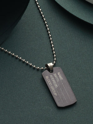 Bold by Priyaasi Black Name Tag Beaded Silver-Plated Pendant Chain for Men