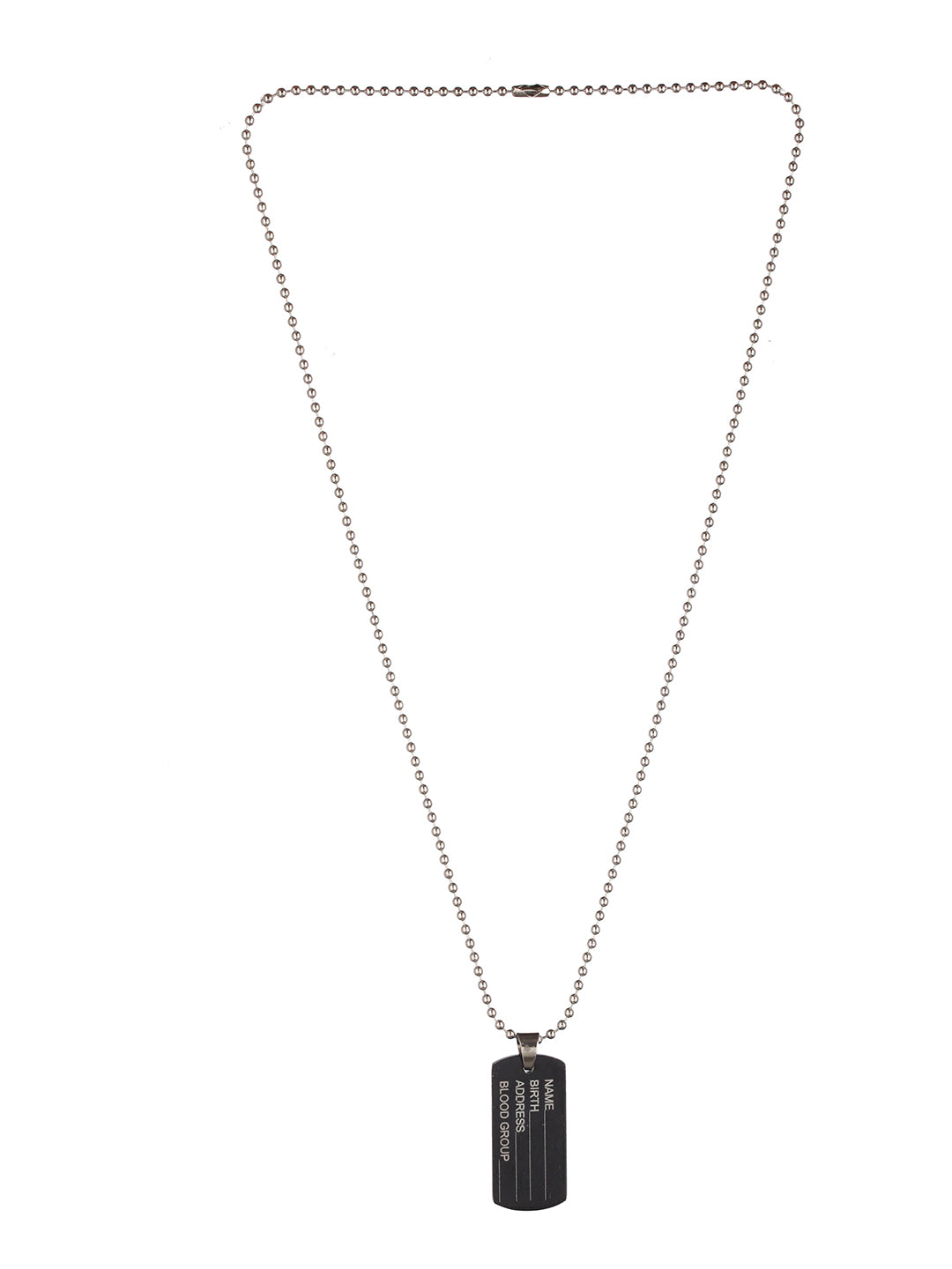 Bold by Priyaasi Black Name Tag Beaded Silver-Plated Pendant Chain for Men